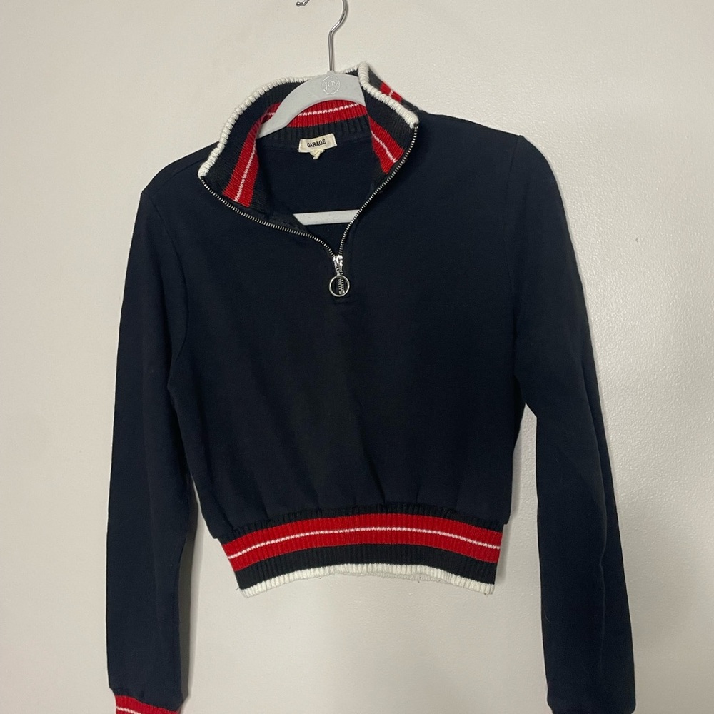 Black Quarter-Zip Sweater with Red and White Trim
Super Cozy and Cute